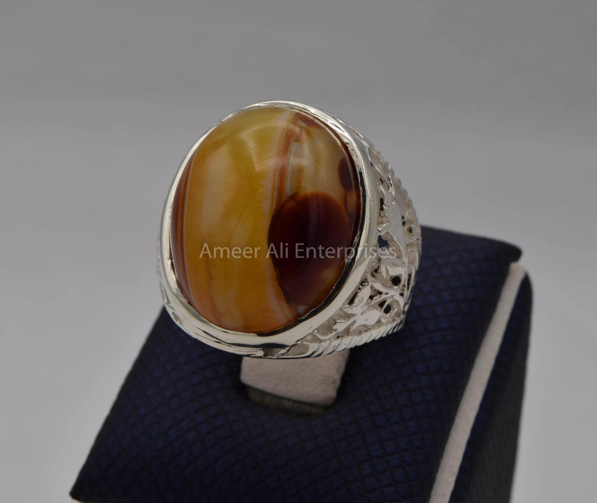 AAE 5661 Chandi Ring 925, Stone: Sulemani Aqeeq - AmeerAliEnterprises