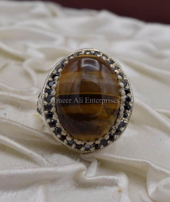 AAE 0532 Chandi Ring 925, Stone: Tiger's Eye - AmeerAliEnterprises