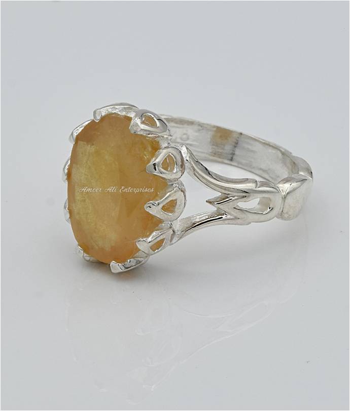 AAE 6632 Chandi Ring 925, Stone: Pukhraj