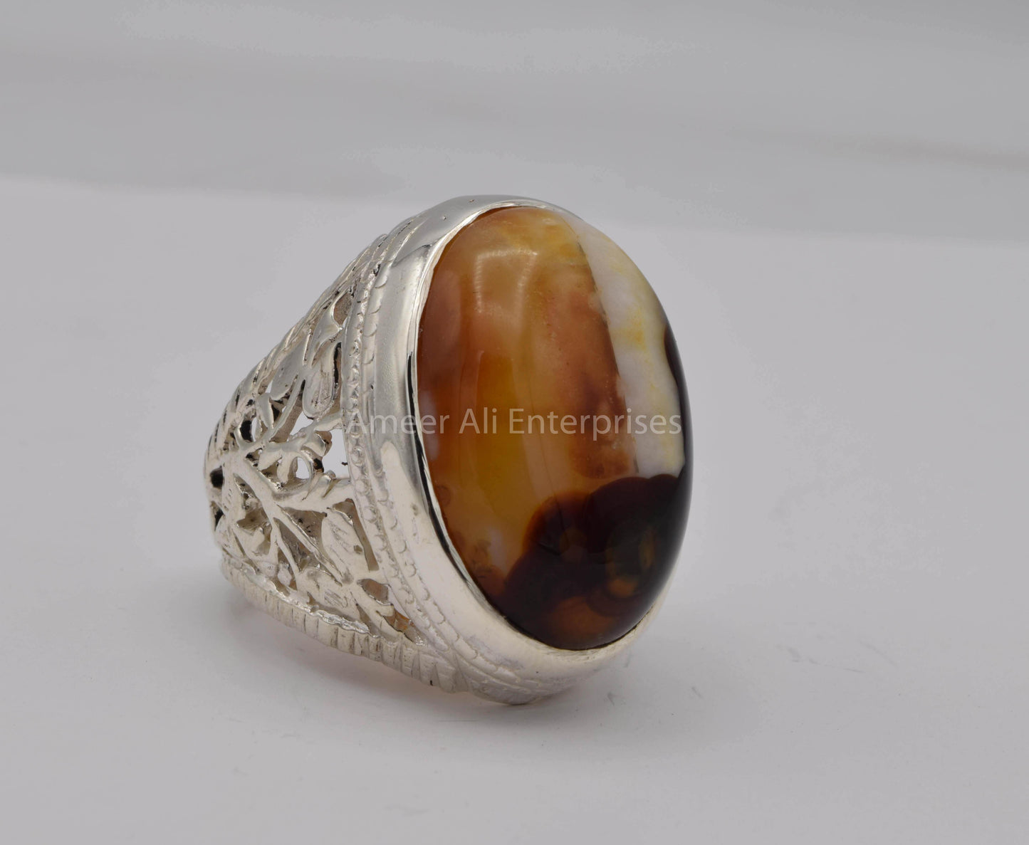 AAE 5610 Chandi Ring 925, Stone: Sulemani Aqeeq - AmeerAliEnterprises
