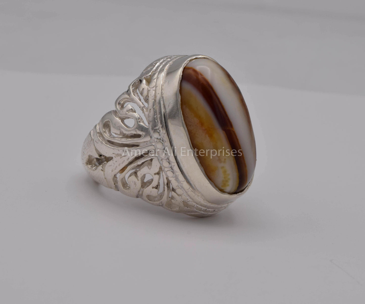 AAE 5611 Chandi Ring 925, Stone: Sulemani Aqeeq - AmeerAliEnterprises