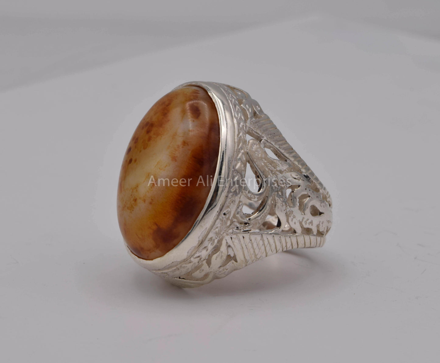 AAE 5613 Chandi Ring 925, Stone: Sulemani Aqeeq - AmeerAliEnterprises