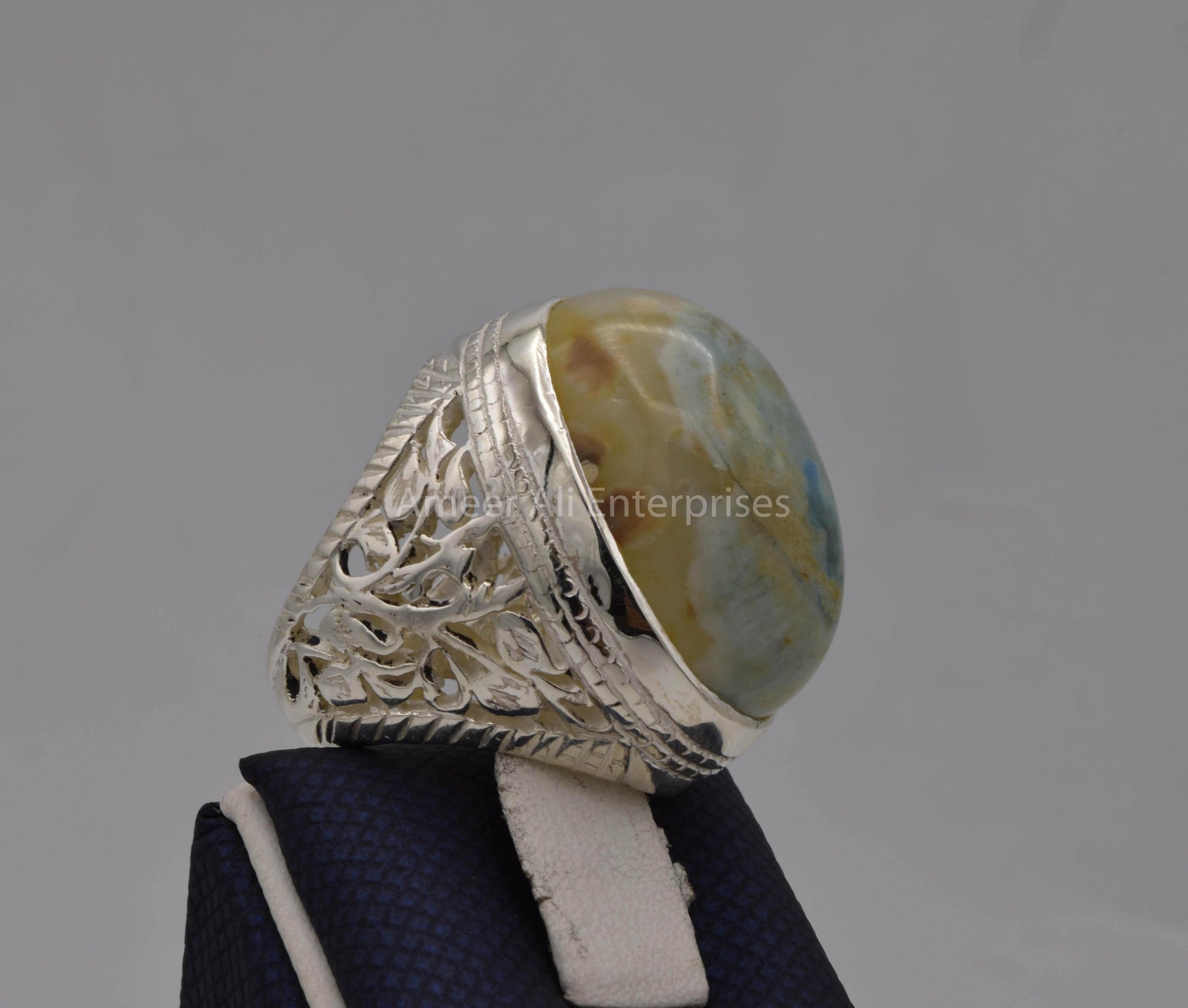 AAE 5605 Chandi Ring 925, Stone: Sulemani Aqeeq - AmeerAliEnterprises