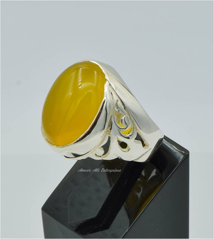 AAE 6235 Chandi Ring 925, Stone: Yellow Aqeeq