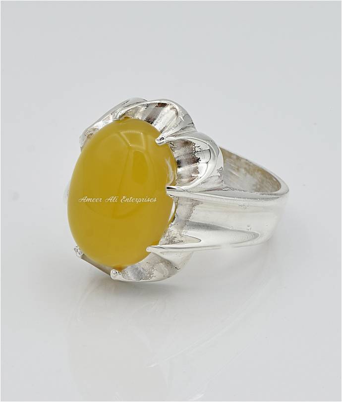AAE 6671 Chandi Ring 925, Stone: Yellow Aqeeq
