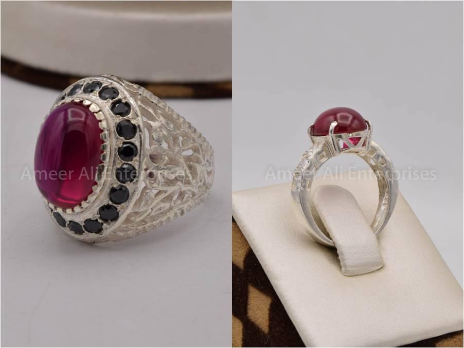Silver Couple Rings: Pair 157,  Stone: Irani Poota Yaqoot - AmeerAliEnterprises