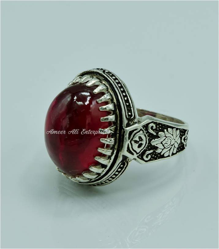 AAE 6826 Chandi Ring 925, Stone: Irani Poota Yaqoot