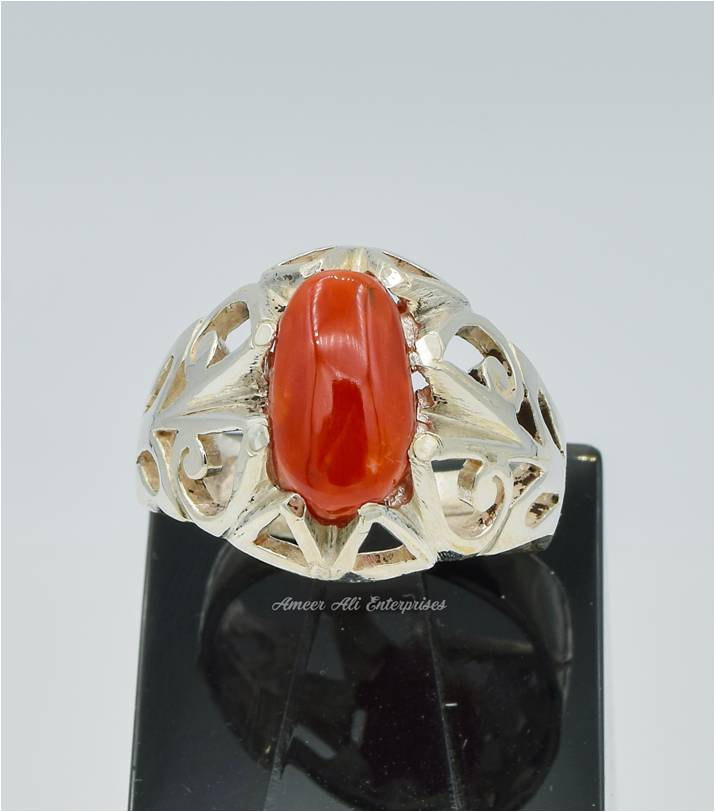 AAE 6274 Chandi Ring 925, Stone: Marjan (Coral)