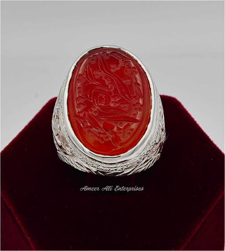 AAE 6560 Chandi Ring 925, Stone: Irani Aqeeq Engraved