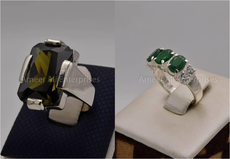 Silver Couple Rings: Pair 82,  Stone: Zircon - AmeerAliEnterprises