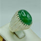 AAE 5707 Chandi Ring 925, Stone: Green Aqeeq - AmeerAliEnterprises
