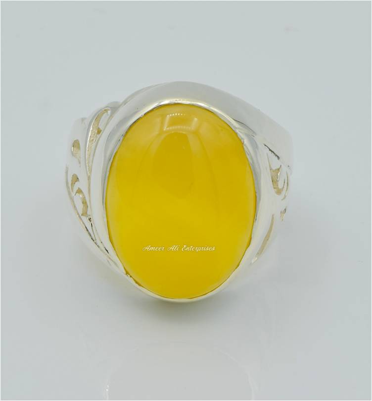 AAE 6235 Chandi Ring 925, Stone: Yellow Aqeeq