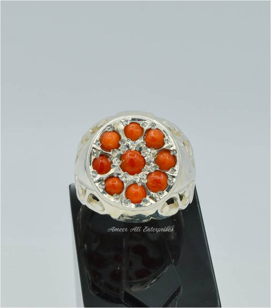 AAE 6280 Chandi Ring 925, Stone: Marjan (Coral)