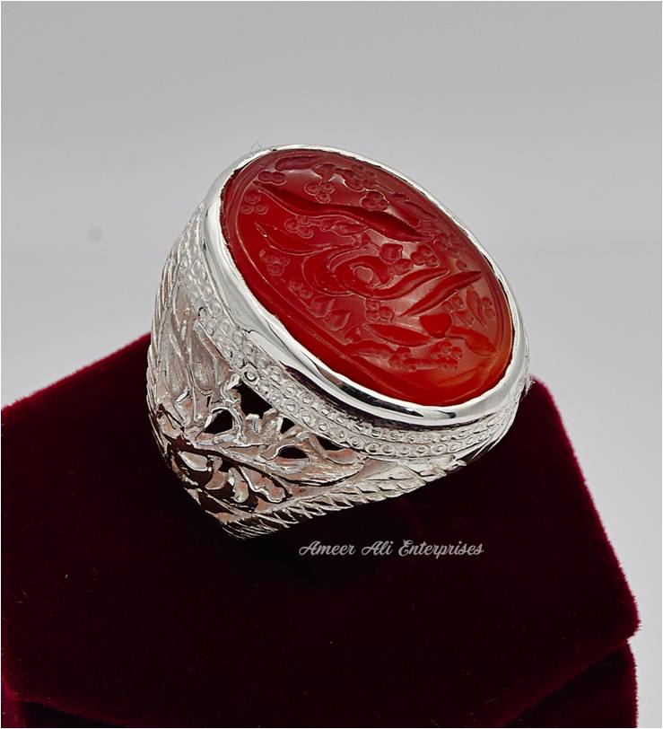 AAE 6560 Chandi Ring 925, Stone: Irani Aqeeq Engraved