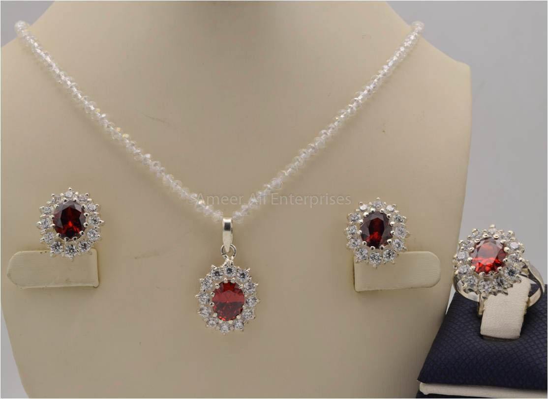 AAE 2549 Chandi Set 925, Stone: Zircon - AmeerAliEnterprises