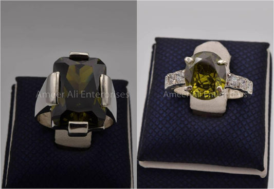 Silver Couple Rings: Pair 83,  Stone: Zircon - AmeerAliEnterprises