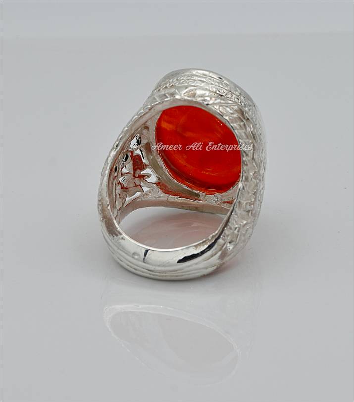 AAE 6560 Chandi Ring 925, Stone: Irani Aqeeq Engraved