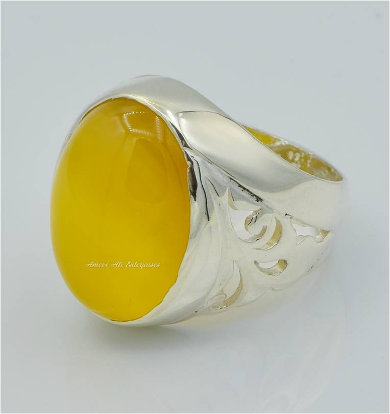 AAE 6235 Chandi Ring 925, Stone: Yellow Aqeeq