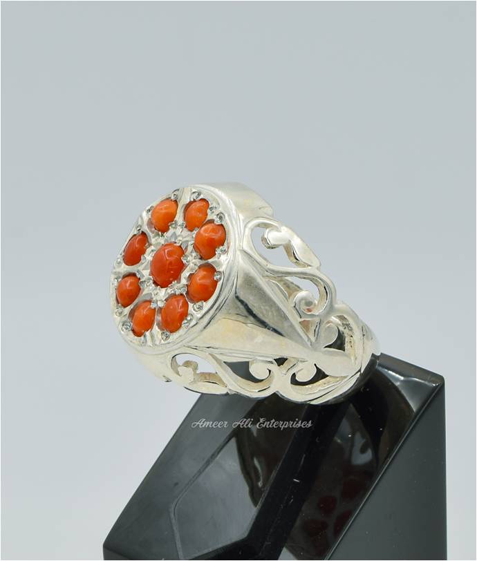 AAE 6280 Chandi Ring 925, Stone: Marjan (Coral)