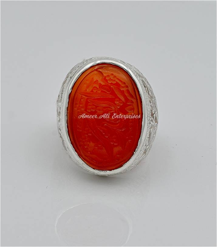 AAE 6560 Chandi Ring 925, Stone: Irani Aqeeq Engraved