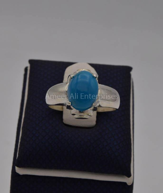 AAE 7769 Chandi Ring 925, Stone: Feroza (Turquoise) - AmeerAliEnterprises