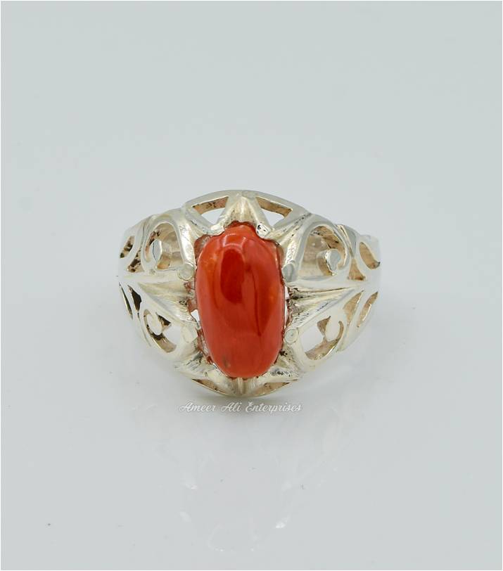 AAE 6274 Chandi Ring 925, Stone: Marjan (Coral)