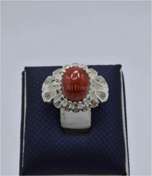 AAE 5829 Chandi Ring 925, Stone: Marjan - AmeerAliEnterprises