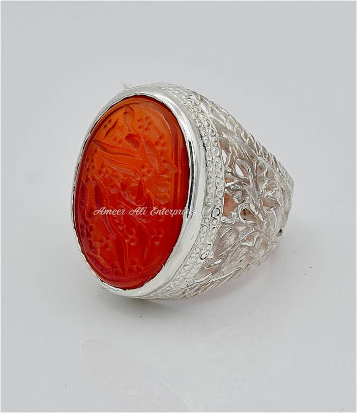 AAE 6560 Chandi Ring 925, Stone: Irani Aqeeq Engraved