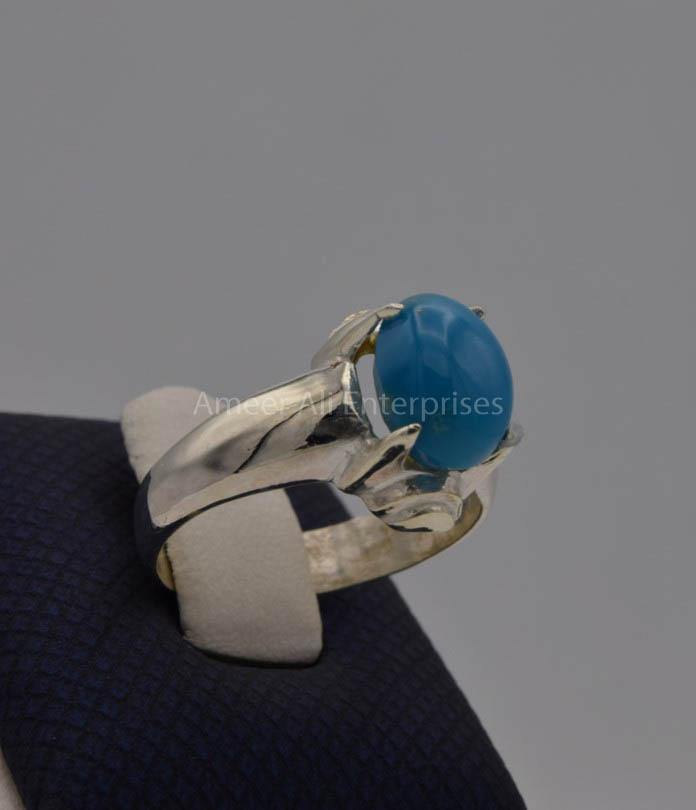 AAE 7769 Chandi Ring 925, Stone: Feroza (Turquoise) - AmeerAliEnterprises