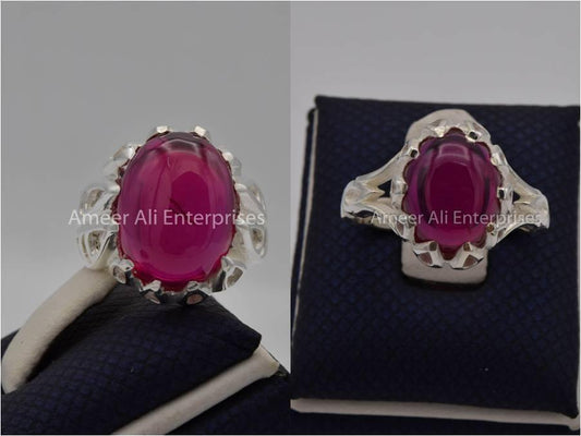 Silver Couple Rings: Pair 153,  Stone: Irani Poota Yaqoot - AmeerAliEnterprises