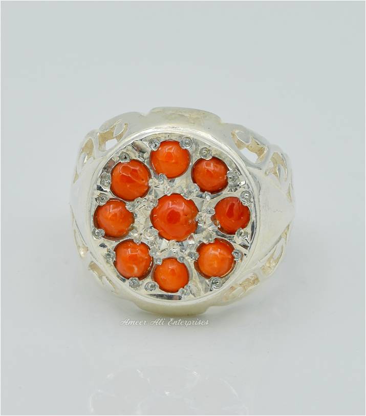 AAE 6280 Chandi Ring 925, Stone: Marjan (Coral)