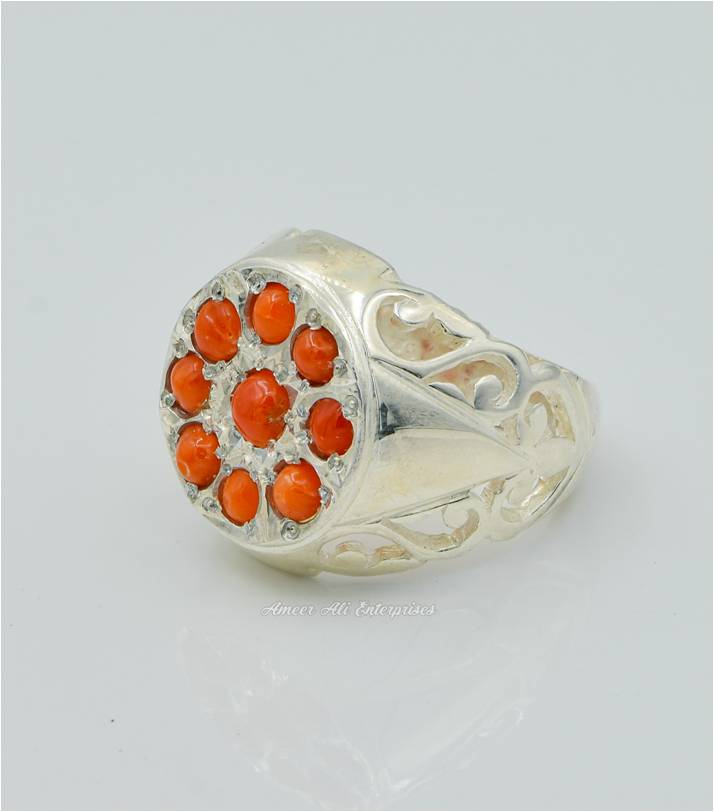 AAE 6280 Chandi Ring 925, Stone: Marjan (Coral)