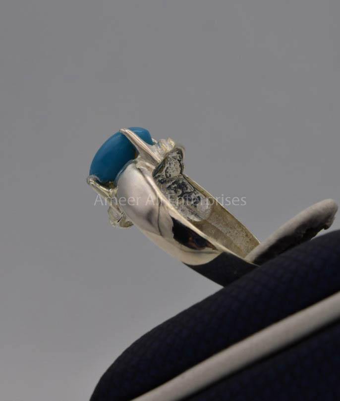 AAE 7769 Chandi Ring 925, Stone: Feroza (Turquoise) - AmeerAliEnterprises