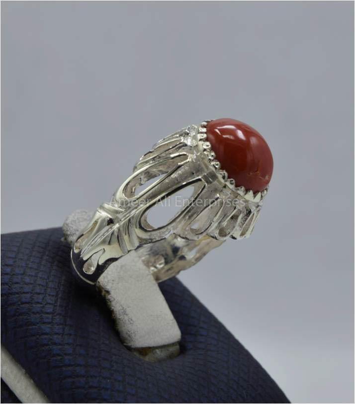 AAE 5829 Chandi Ring 925, Stone: Marjan - AmeerAliEnterprises