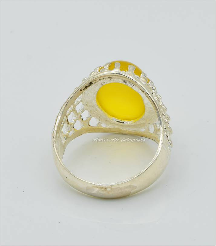 AAE 6287 Chandi Ring 925, Stone: Yellow Aqeeq