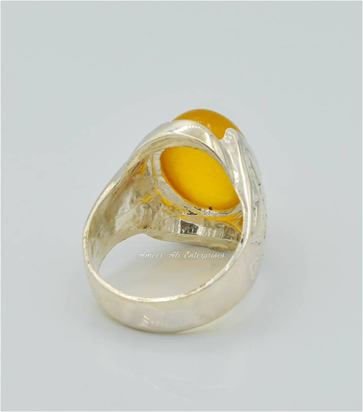 AAE 6289 Chandi Ring 925, Stone: Yellow Aqeeq