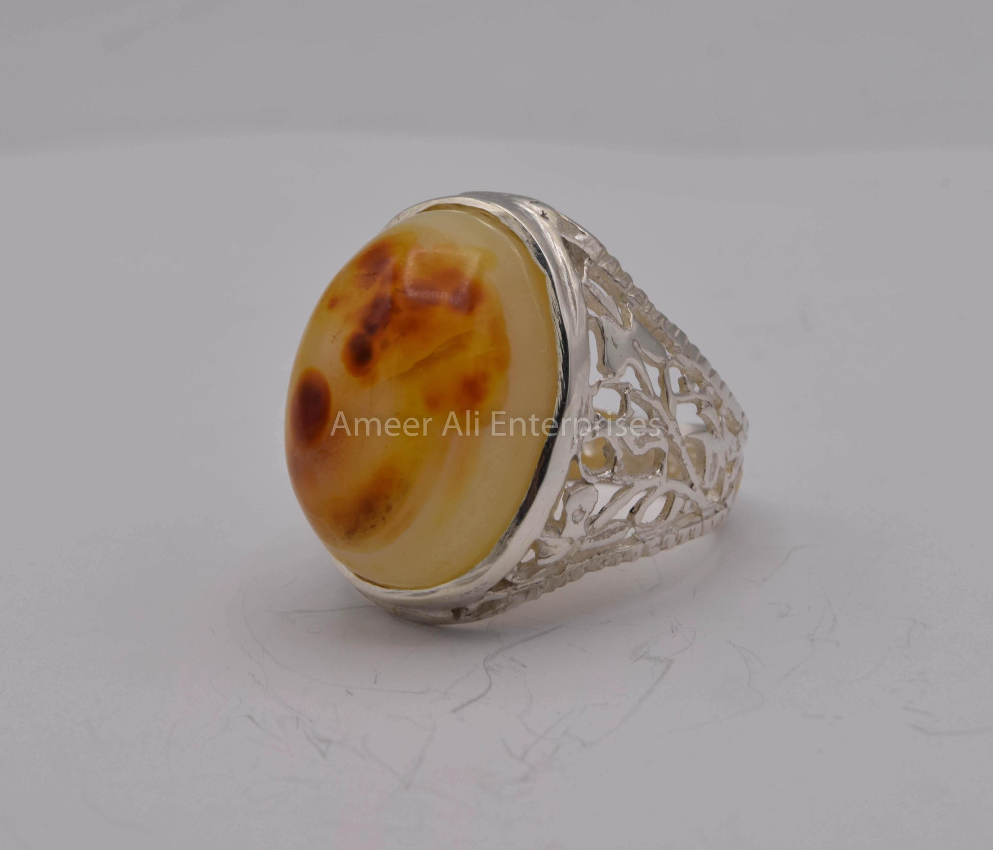 AAE 5668 Chandi Ring 925, Stone: Sulemani Aqeeq - AmeerAliEnterprises