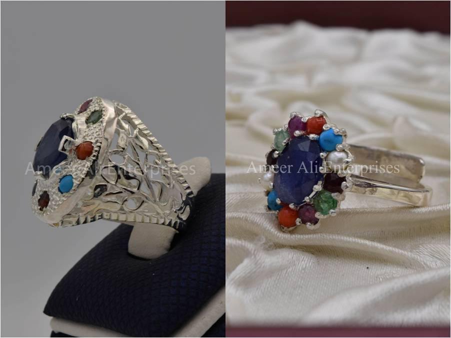 Silver Couple Rings: Pair 23,  Stone: Nine Original Stones - AmeerAliEnterprises