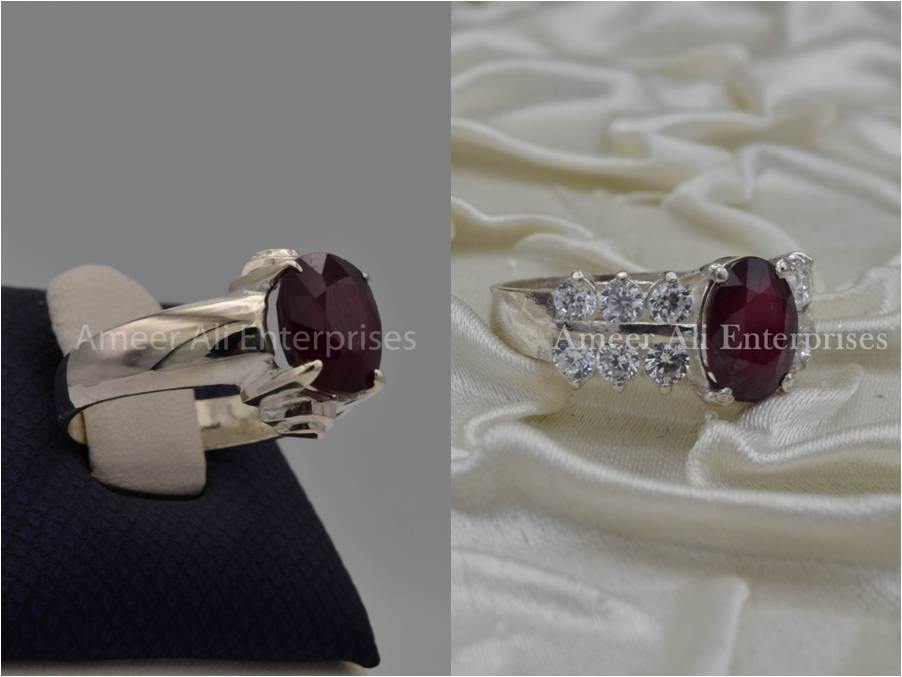 Silver Couple Rings: Pair 68, Stone: Ruby (Yaqoot) - AmeerAliEnterprises