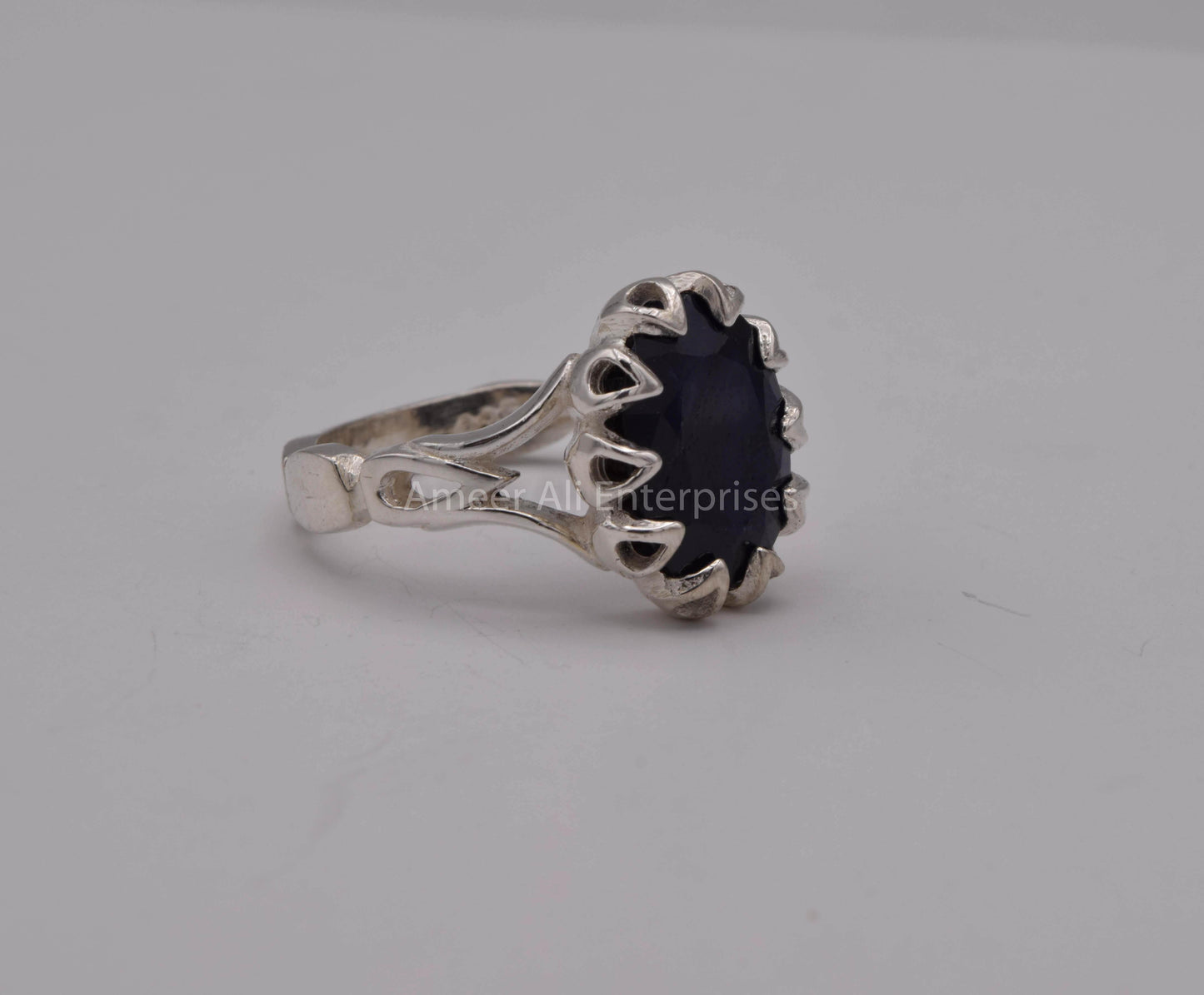 AAE 5697 Chandi Ring 925, Stone: Neelam - AmeerAliEnterprises