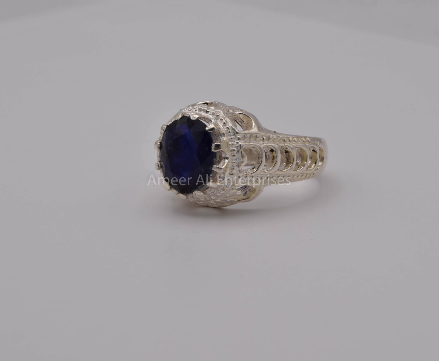 AAE 4605 Chandi Ring 925, Stone: Blue Sapphire (Neelam)