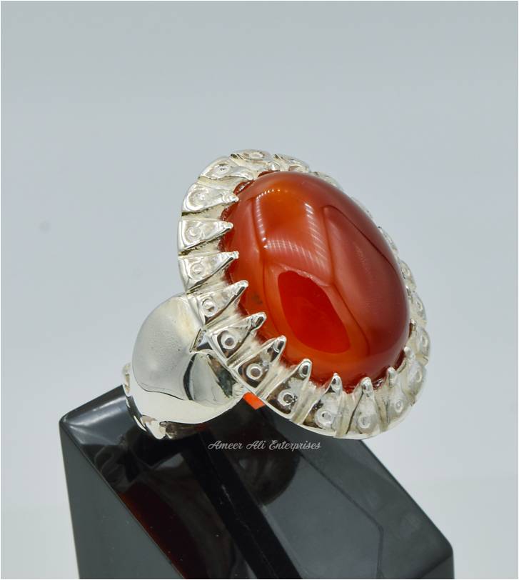 AAE 6232 Chandi Ring 925, Stone: Red Aqeeq