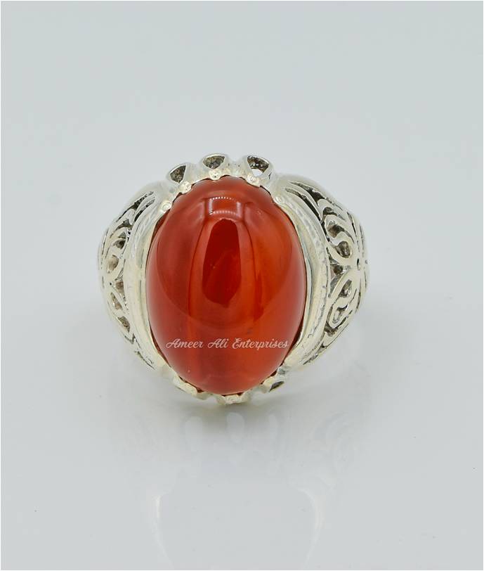 AAE 6291 Chandi Ring 925, Stone: Red Aqeeq