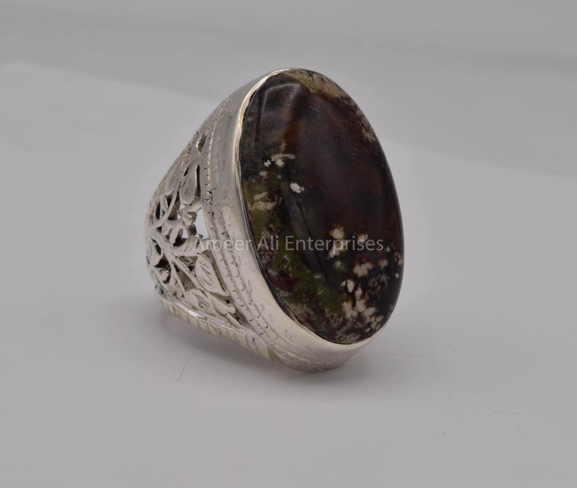 AAE 5636 Chandi Ring 925, Stone: Sulemani Aqeeq - AmeerAliEnterprises
