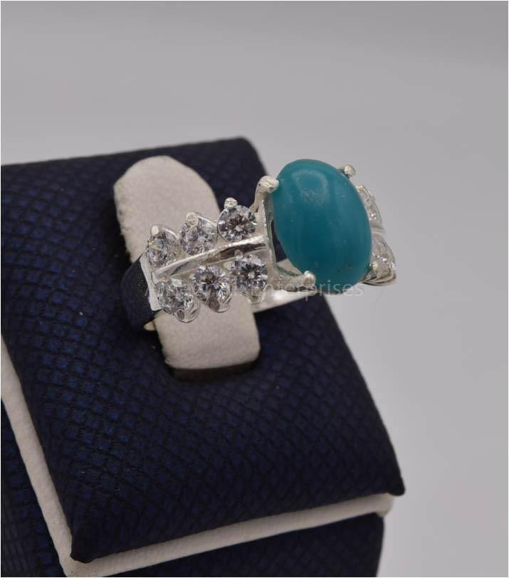 AAE 2466 Chandi Ring 925, Stone: Feroza (Turquoise) - AmeerAliEnterprises