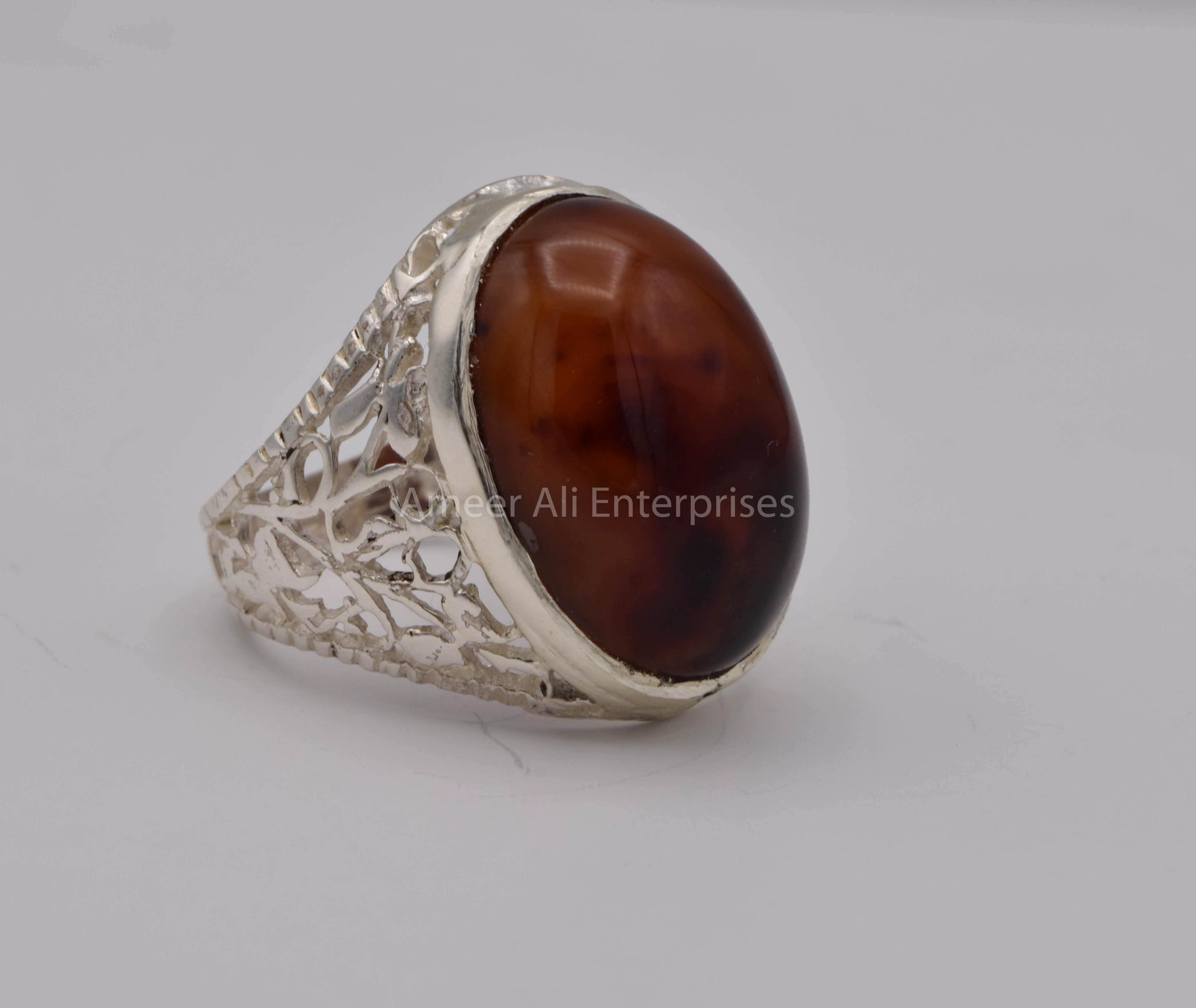 AAE 5659 Chandi Ring 925, Stone: Sulemani Aqeeq - AmeerAliEnterprises