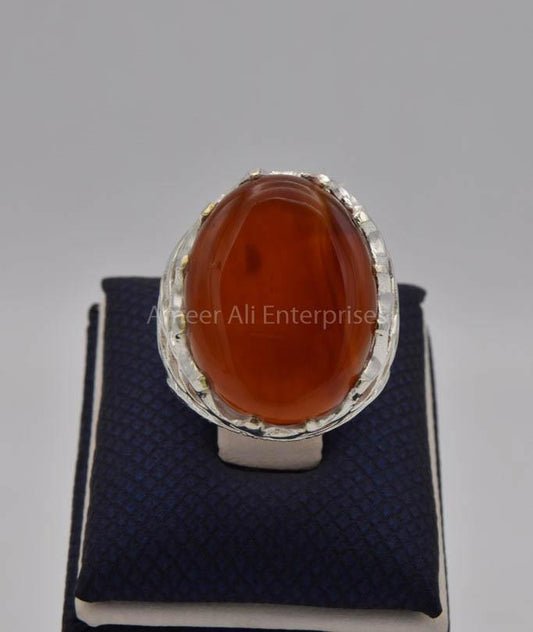 AAE 9102 Chandi Ring 925, Stone: Yamni Aqeeq - AmeerAliEnterprises
