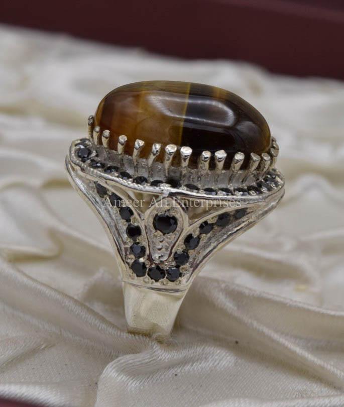 AAE 0532 Chandi Ring 925, Stone: Tiger's Eye - AmeerAliEnterprises