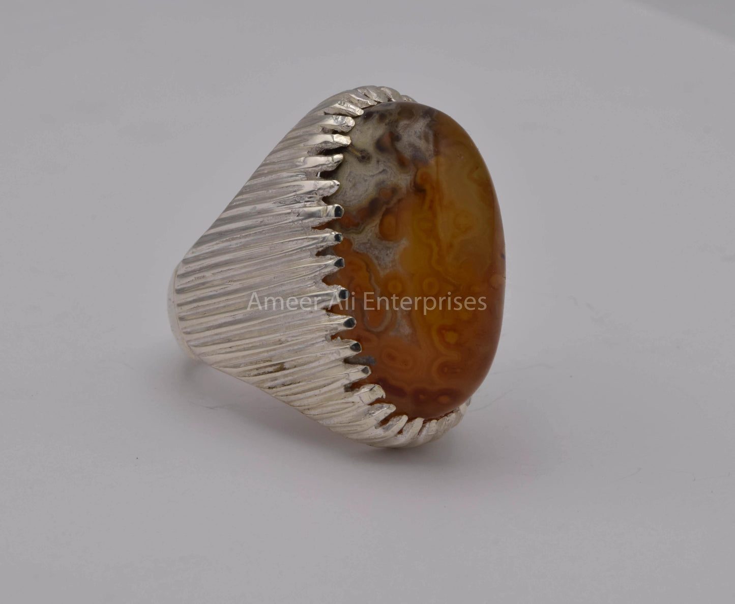 AAE 5663 Chandi Ring 925, Stone: Sulemani Aqeeq - AmeerAliEnterprises