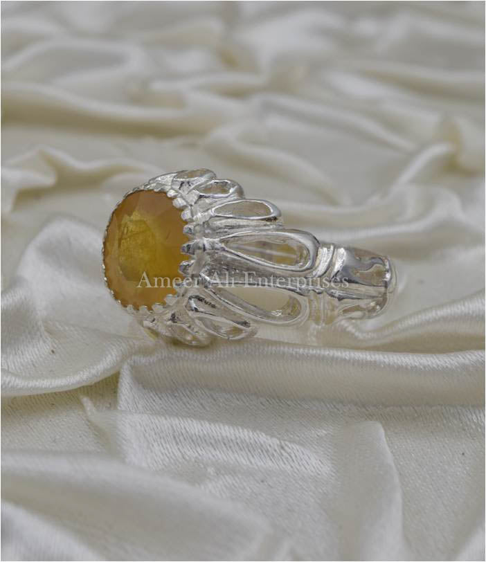 AAE 3420 Chandi Ring 925, Stone: Yellow Sapphire (Pukhraj)